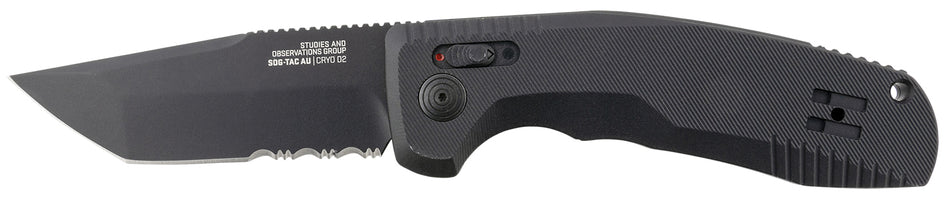 S.O.G SOG-TAC Auto 3.43" Folding Tanto Partially Serrated TiNi CRYO D2 Blade Black Anodized Aluminum Handle