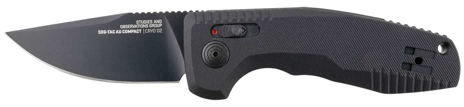 S.O.G SOG-TAC Auto Compact 2.94" Folding Knife Straight Back Plain TiNi CRYO D2 Blade Black Aluminum Handle