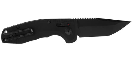 S.O.G SOG-TAC Auto Compact 2.94" Folding Tanto Plain TiNi CRYO D2 Blade Black Aluminum Handle Includes Clip