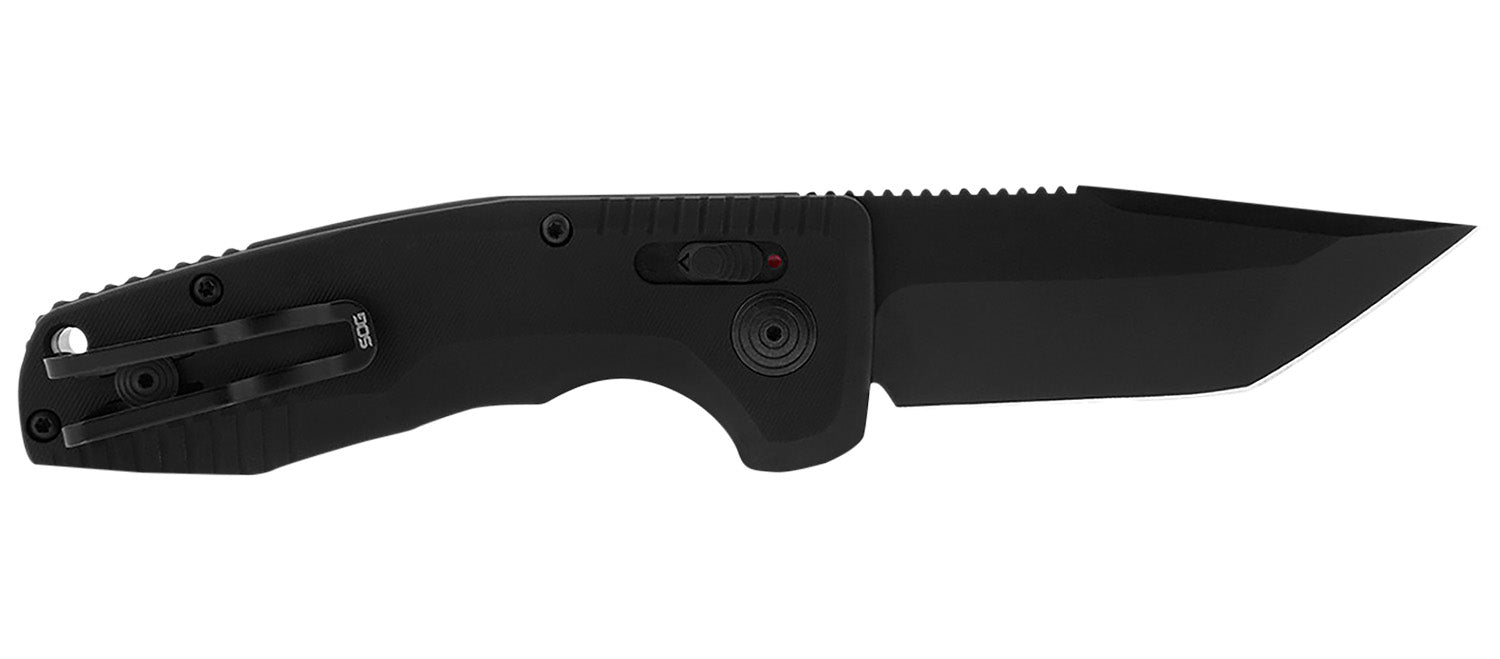 S.O.G SOG-TAC Auto Compact 2.94" Folding Tanto Partially Serrated TiNi CRYO D2 Blade Black Aluminum Handle w/ Clip
