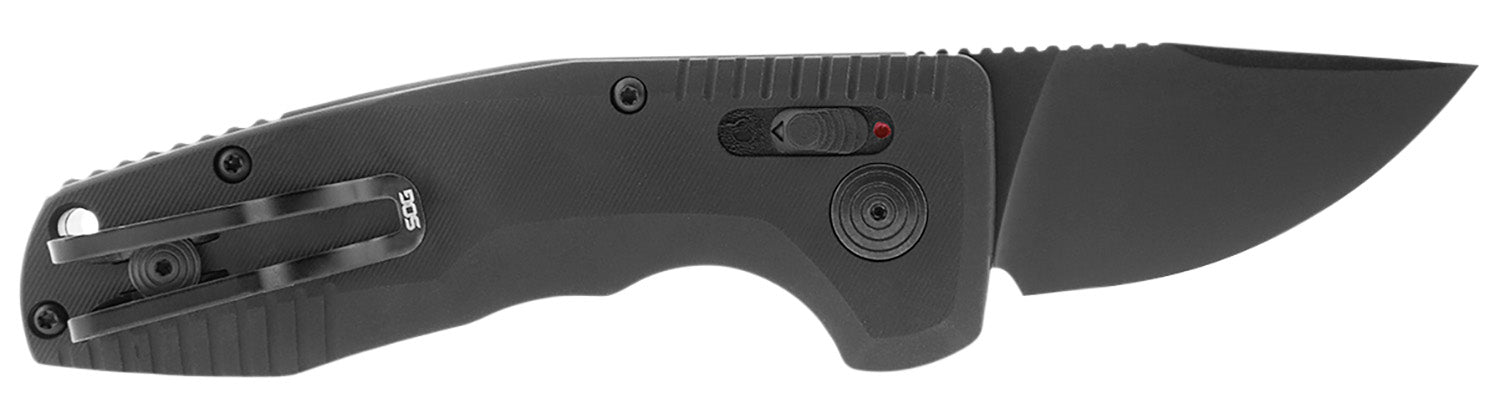 S.O.G SOG-TAC Auto Compact California 1.96" Folding Knife Straight Back Plain TiNi D2 Blade Black Aluminum Handle