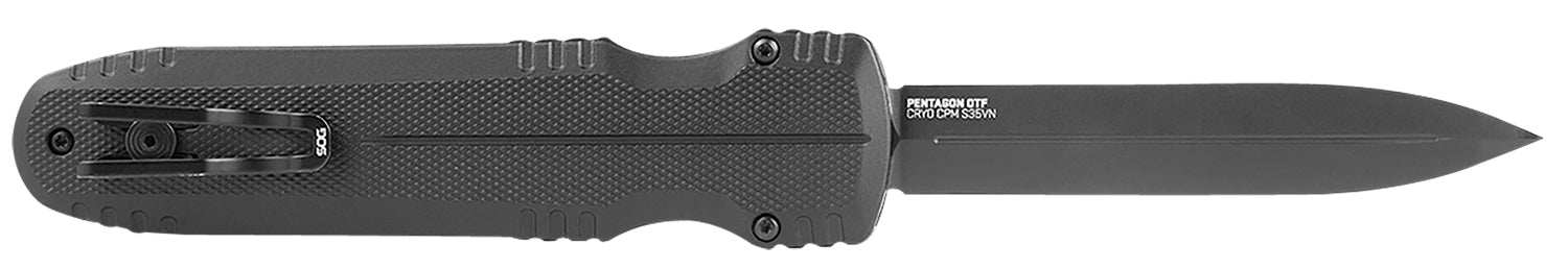 S.O.G Pentagon OTF 3.79" Automatic Spear Point Plain TiNi CRYO S35VN Blade Hard-Anodized Black Aluminum Handle