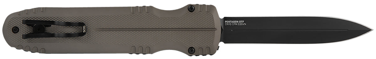 S.O.G Pentagon OTF 3.79" Automatic Spear Point Plain TiNi CRYO S35VN Blade Flat Dark Earth Anodized Aluminum Handle