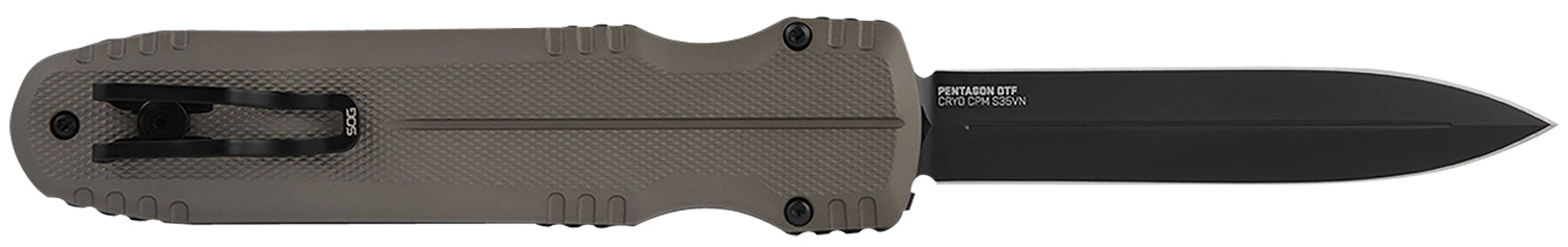 S.O.G Pentagon OTF 3.79" Automatic Spear Point Plain TiNi CRYO S35VN Blade Flat Dark Earth Anodized Aluminum Handle