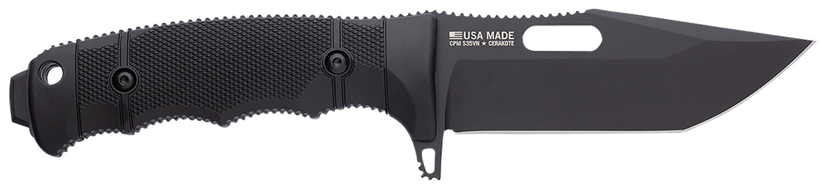 S.O.G Seal FX 4.30" Fixed Blade Knife Tanto Plain Black Cerakote S35VN SS Blade Black GRN Handle w/ Sheath