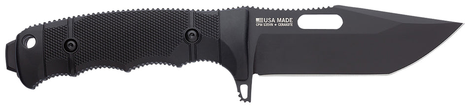 S.O.G Seal FX 4.30" Fixed Blade Knife Tanto Plain Black Cerakote S35VN SS Blade Black GRN Handle w/ Sheath