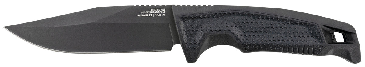 S.O.G Recondo FX 4.60" Fixed Blade Knife Plain Satin TiNi Full Tang 440C SS Blade Black Overmolded Grip with Sheath