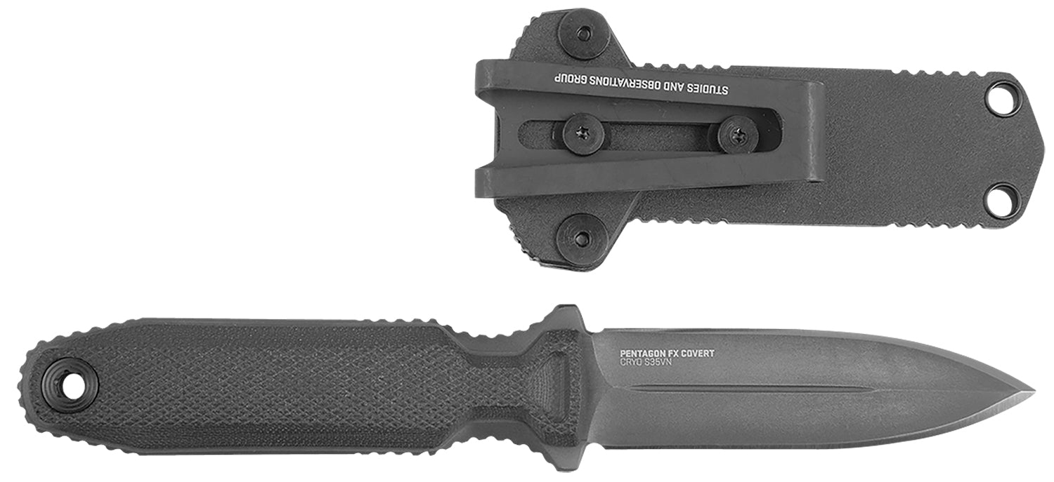S.O.G Pentagon FX Covert 3.41" Fixed Double-Edge Spear Point Black TiN CPM S35VN Blade, Blackout G10 Handle and Sheath