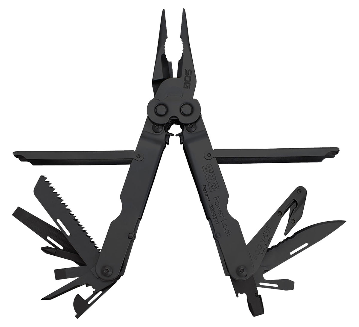 S.O.G Powerlock V-Cutter Black Oxide 420 Stainless 7" 18-Tool Multi-Tool with Compound Leverage and Sheath