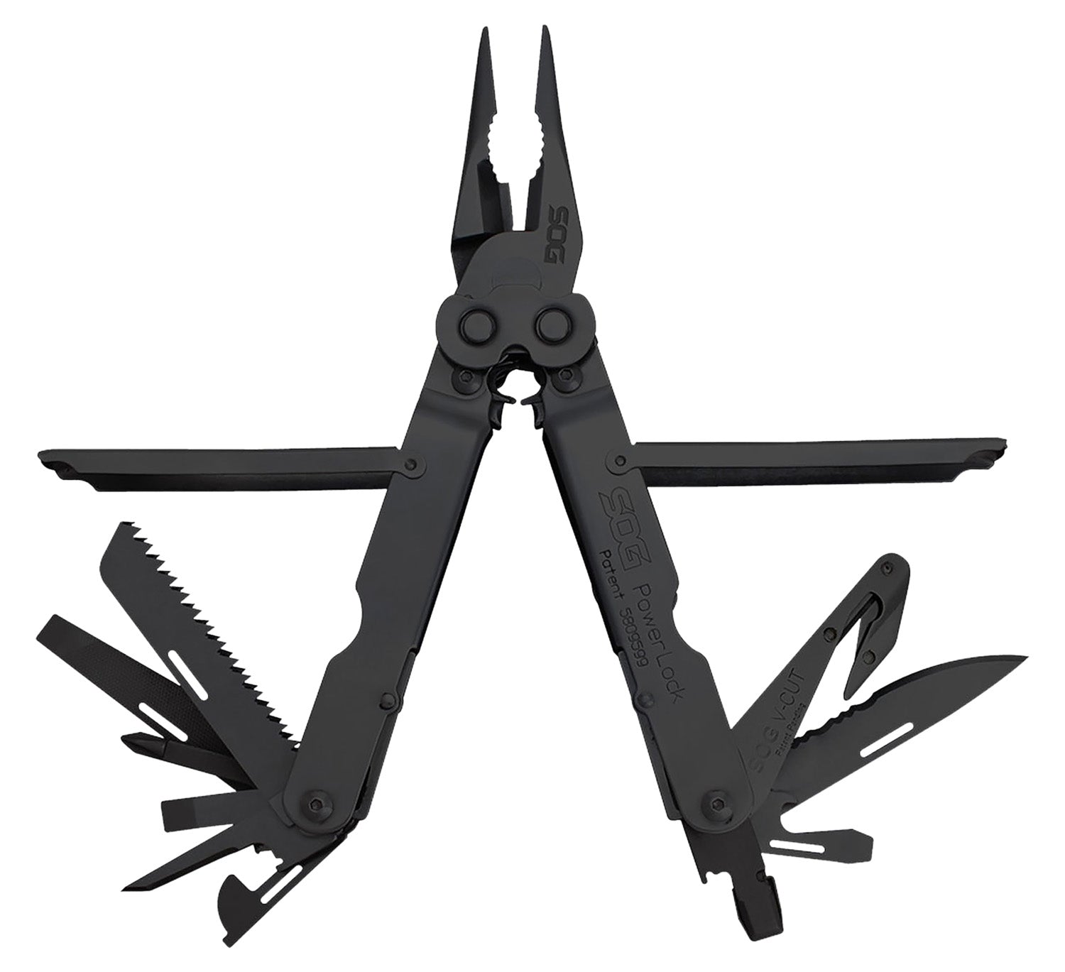 S.O.G Powerlock V-Cutter Black Oxide 420 Stainless 7" 18-Tool Multi-Tool with Compound Leverage and Sheath
