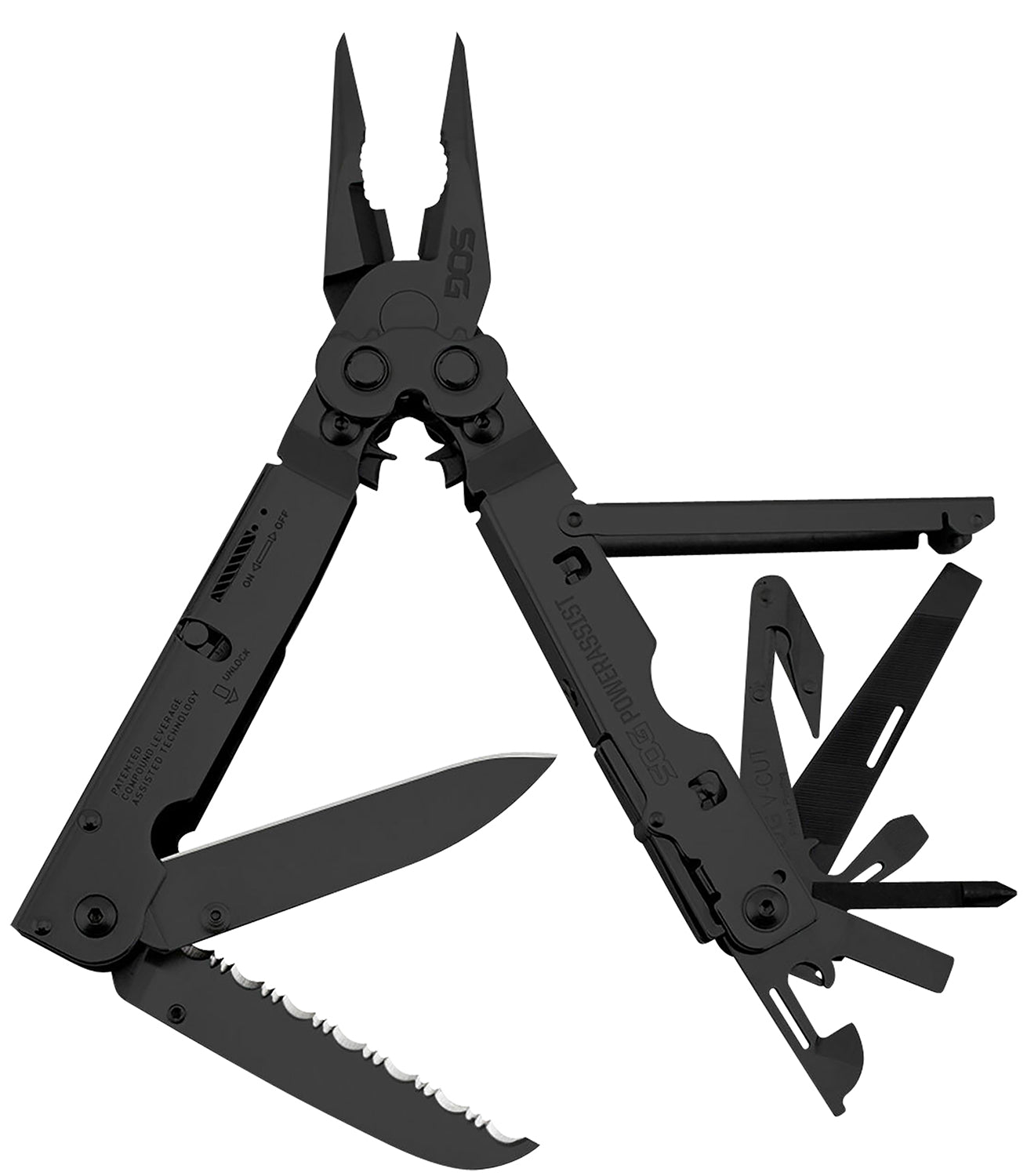 S.O.G PowerAssist Black Oxide 420 Stainless 7" 16-Tool Multi-Tool V-Cutter Compound Leverage with Sheath