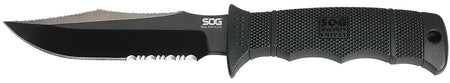 SOG SOGE37TK Seal Pup Elite 4.85" Fixed Part Serrated Clip Point Black Hardcased AUS-8A Stainless Steel Blade Black GRN Handle Kydex Sheath