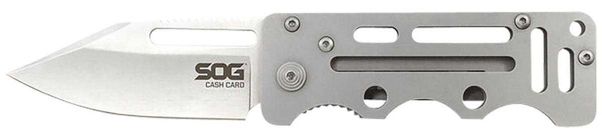 SOG SOG-EZ1-CP Cash Card Minimalist Folding Knife 2.75" Clip Point Satin 8Cr13MoV SS Blade Skeletonized Stainless Steel Handle