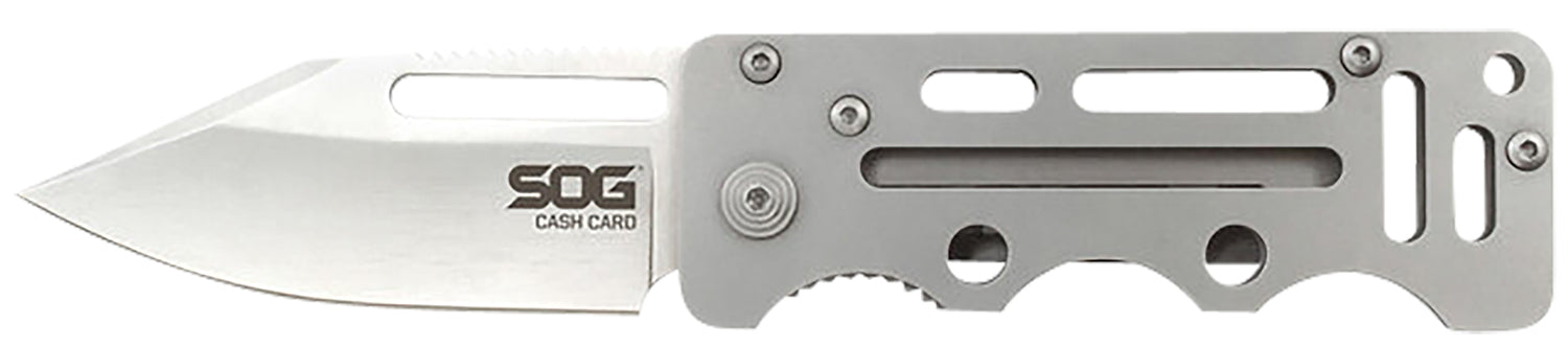 SOG SOG-EZ1-CP Cash Card Minimalist Folding Knife 2.75" Clip Point Satin 8Cr13MoV SS Blade Skeletonized Stainless Steel Handle