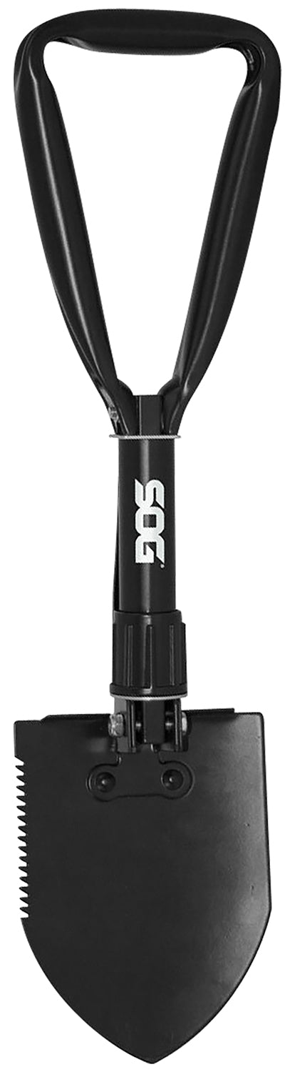 SOG SOGF08N Folding Shovel Entrenching Tool Plain Serrated Edge Tempered High Carbon Steel Blade Black Handle 18.25" Length with Sheath