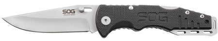 SOG SOGFF1001C Salute Mini Folding Knife 3.10" Bead Blasted Plain Clip Point 8Cr13MoV SS Blade Black G10 Handle Adjustable Thumb Stud