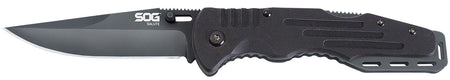 SOG SOG-FF11-CP Salute Folding Tactical Knife 3.62" Plain Clip Point Black Hardcased 8Cr13MoV SS Blade Black G10 Handle Adjustable Thumb Stud