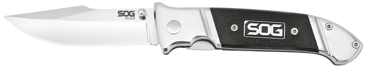 SOG SOG-FF38-CP Fielder 3.30" Folding Plain Clip Point Satin 7Cr17MoV SS Blade Black G10 Handle Classic Look Belt Clip Included