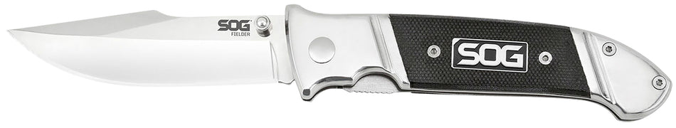 SOG SOG-FF38-CP Fielder 3.30" Folding Plain Clip Point Satin 7Cr17MoV SS Blade Black G10 Handle Classic Look Belt Clip Included