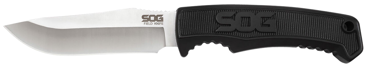 SOG SOGFK1001CP Field Knife 4" Fixed Plain Clip Point 7Cr17MoV SS Blade Black TPR Handle Lightweight GRN Sheath with Belt Clip