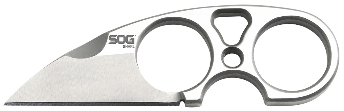 SOG SOG-JB01K-CP Snarl 2.30" Fixed Plain Sheepsfoot Satin 9Cr18MoV SS Blade Stainless Handle Two Finger Holes Hard Nylon Sheath