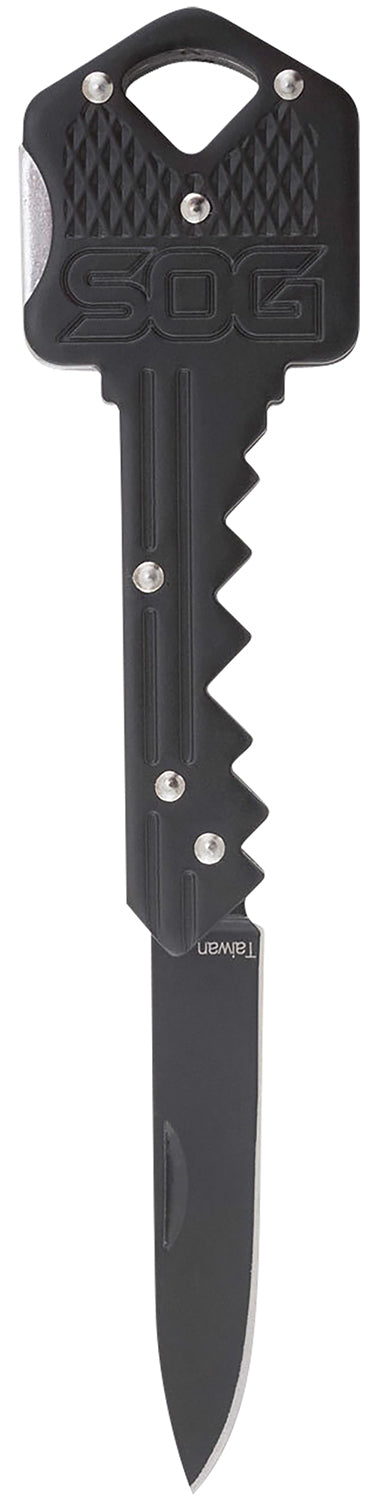 SOG SOGKEY101 Key 1.50" Folding Plain Drop Point Black Hardcased 5Cr13MoV SS Blade Black Stainless Steel Handle Compact Lockback