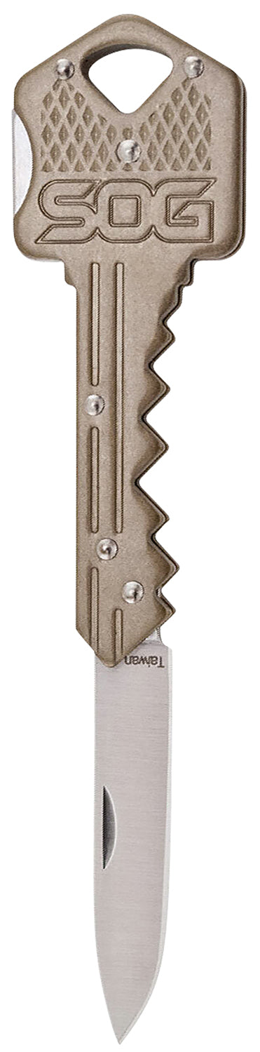 SOG SOG-KEY102-C Key 1.50" Folding Plain Drop Point Satin 5Cr13MoV SS Blade Brass Stainless Steel Handle Compact Lockback