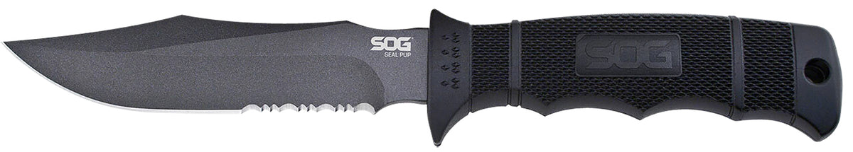 S.O.G Seal Pup SOGM37K 4.75" Fixed Blade Powder Coated AUS-8A Stainless Steel Black GRN Handle w/ Kydex Sheath