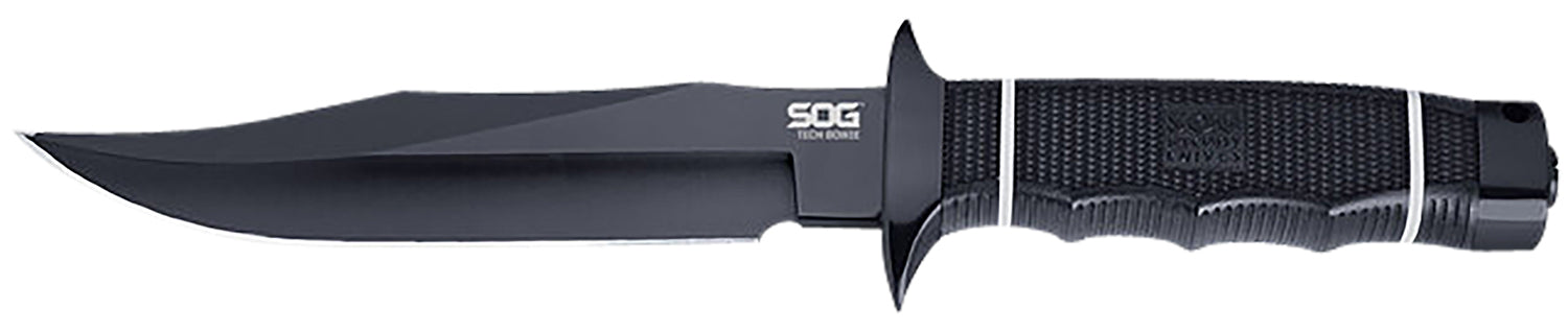 S.O.G Tech Bowie S10BK 6.40" Fixed Blade Black Hardcased TiNi AUS-8 SS Clip Point Blade Textured Kraton Handle