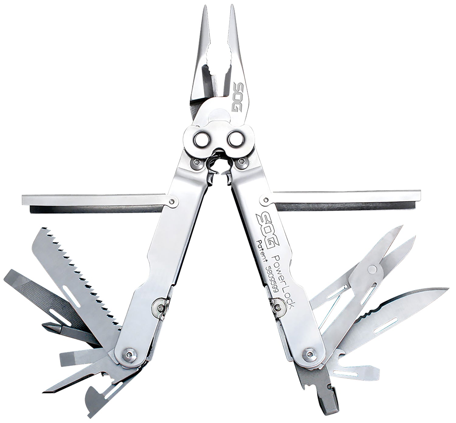 S.O.G PowerLock S60N-CP Polished 420 Stainless Steel Heavy-Duty Multi-Tool 7" 18 Tools w/ Sheath