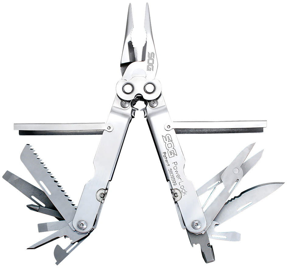 S.O.G PowerLock S60N-CP Polished 420 Stainless Steel Heavy-Duty Multi-Tool 7" 18 Tools w/ Sheath