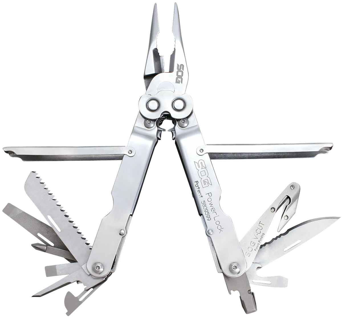 SOG SOG-S62N-CP PowerLock V-Cutter 7" Stainless Steel Multi-Tool with Gear Driven Compound Leverage and Sheath