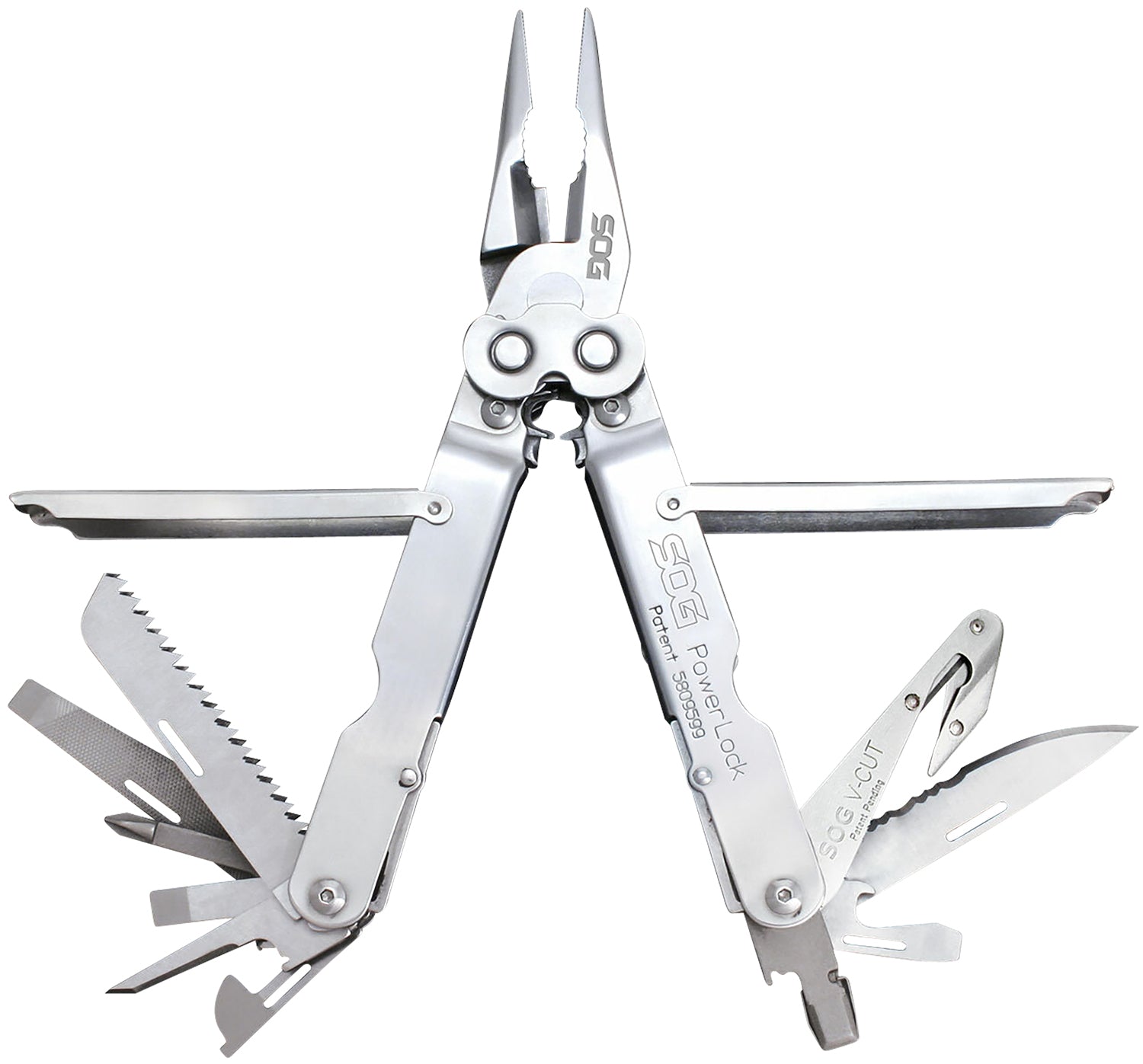 SOG SOG-S62N-CP PowerLock V-Cutter 7" Stainless Steel Multi-Tool with Gear Driven Compound Leverage and Sheath