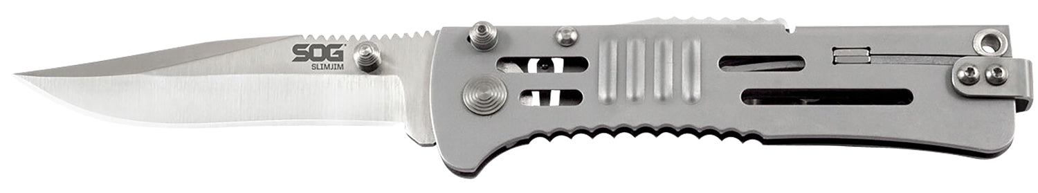 SOG SOG-SJ31-CP SlimJim Assisted Folding Knife 3.18" Satin AUS-8A Blade with Stainless Handle and Reversible Belt Clip