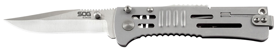 SOG SOG-SJ31-CP SlimJim Assisted Folding Knife 3.18" Satin AUS-8A Blade with Stainless Handle and Reversible Belt Clip