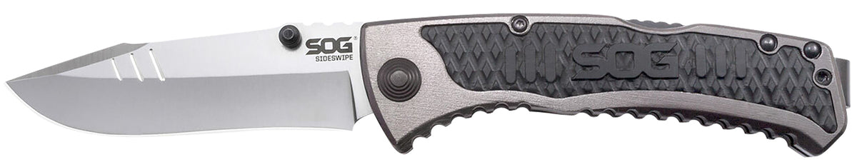 SOG SOG-SW1011-C Sideswipe 3.40" Folding SAT-Assisted Bead Blasted 7Cr15 Blade with Gray Anodized Aluminum Handle and Belt Clip