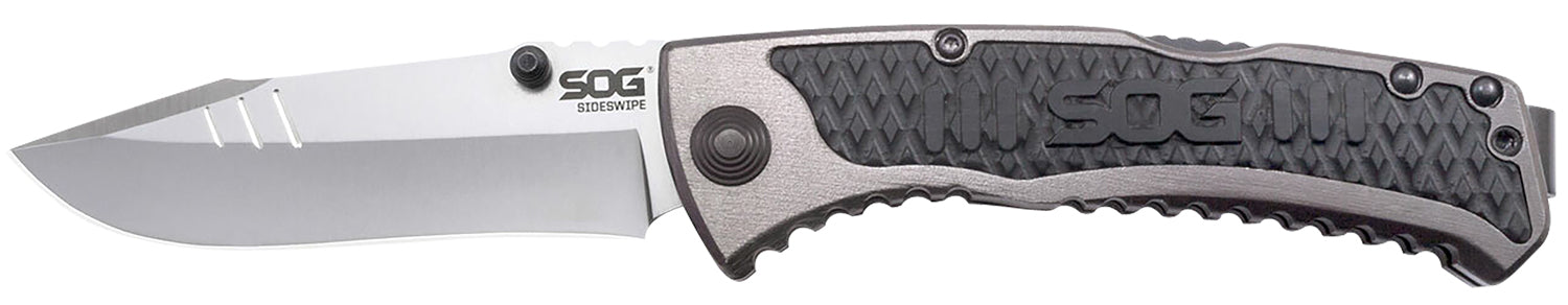 SOG SOG-SW1011-C Sideswipe 3.40" Folding SAT-Assisted Bead Blasted 7Cr15 Blade with Gray Anodized Aluminum Handle and Belt Clip