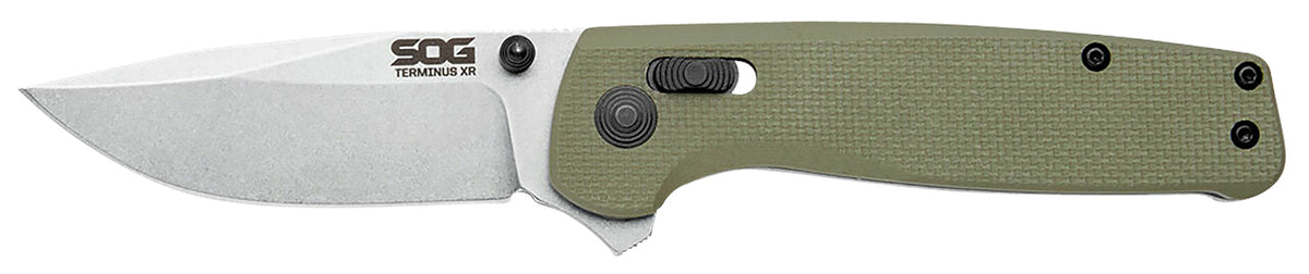 SOG SOGTM1022BX Terminus XR 2.95" Folding EDC Knife Stonewashed BD1 Blade Olive Drab Textured G10 Handle with Belt Clip