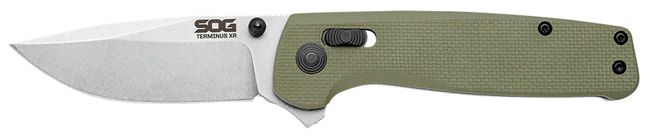 SOG SOGTM1022BX Terminus XR 2.95" Folding EDC Knife Stonewashed BD1 Blade Olive Drab Textured G10 Handle with Belt Clip