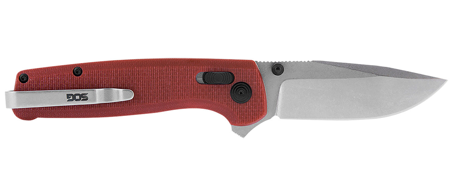SOG SOGTM1023CP Terminus XR 2.95" EDC Folding Knife Stonewashed D2 Steel Crimson G10 Handle Includes Pocket Clip