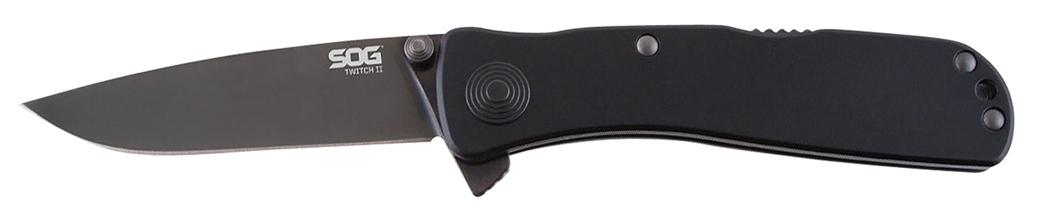 SOG SOGTWI12CP Twitch II 2.65" SAT-Assisted Folding Knife Black TiCN AUS-8A Blade Black Anodized Handle and Safety Lock