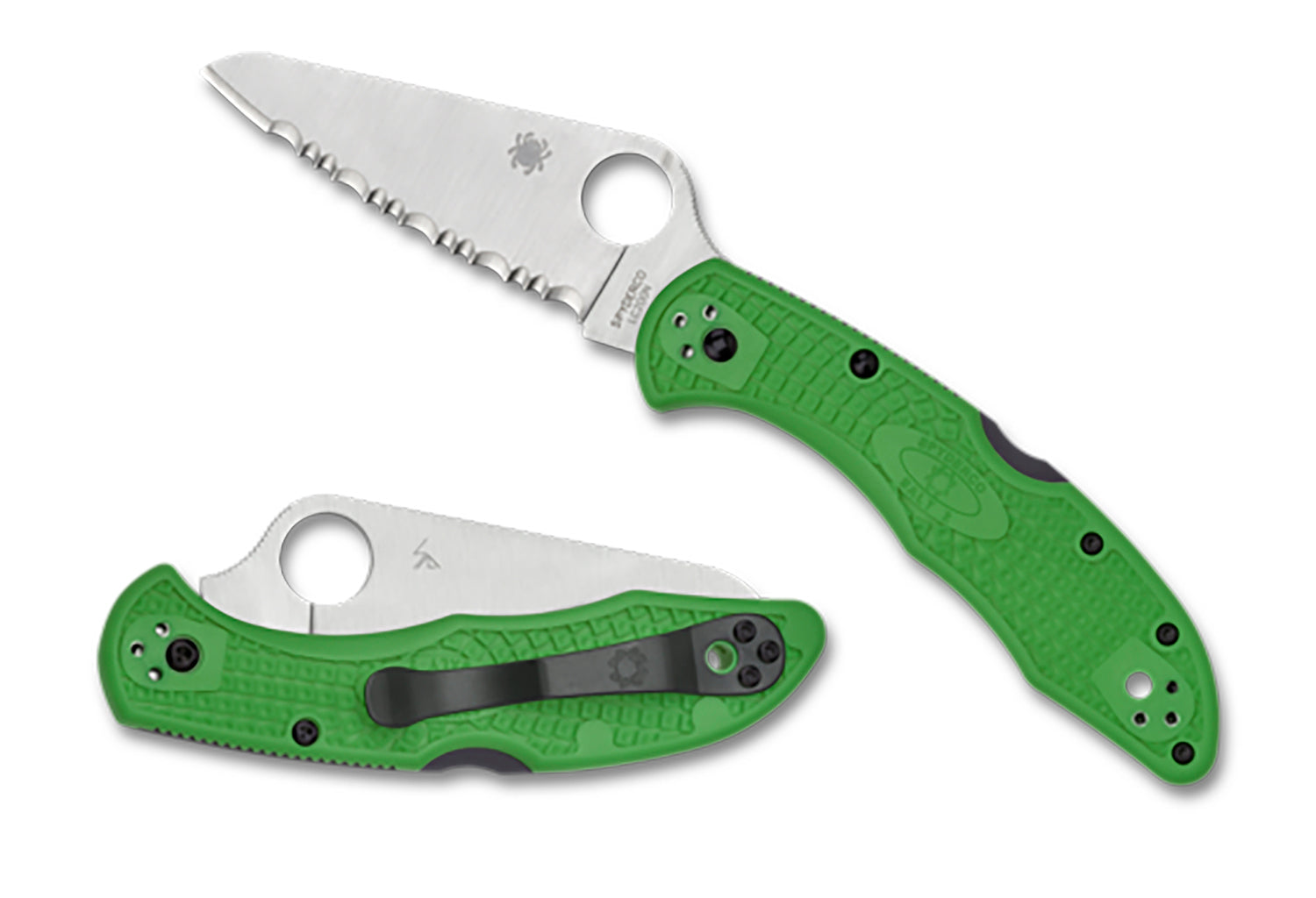 Spyderco Salt 2 3" H1 Stainless Fully Serrated Clip Point Blade Green FRN Handle Folding Knife