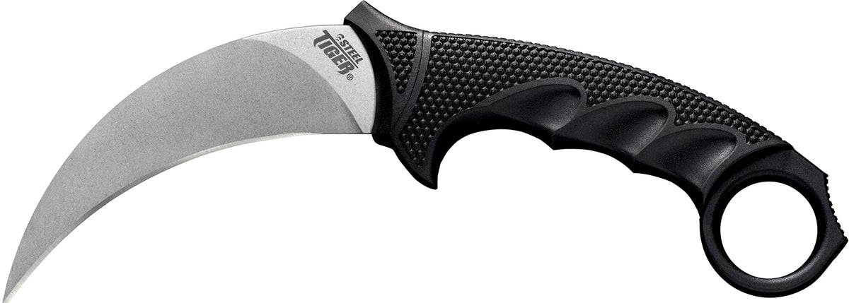 Cold Steel CS49KST Steel Tiger 4.75" Fixed Stone Wash AUS-8A SS Blade Black Griv-Ex w/Kray-Ex Overmold Finger Ring