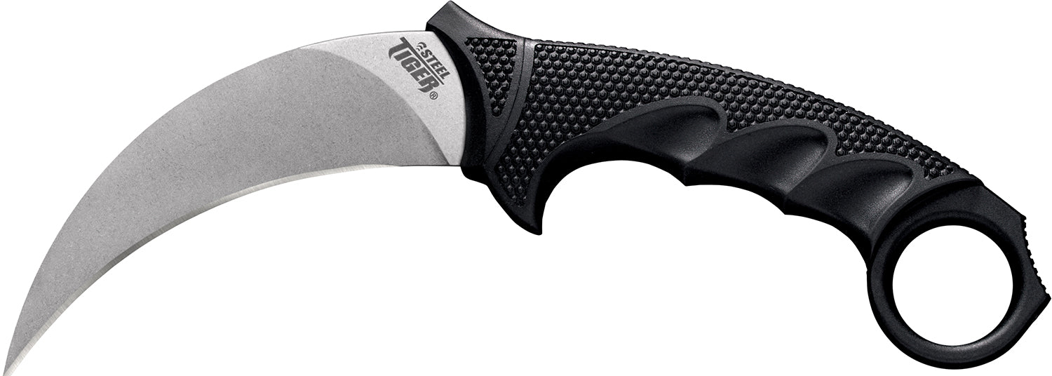 Cold Steel CS49KST Steel Tiger 4.75" Fixed Stone Wash AUS-8A SS Blade Black Griv-Ex w/Kray-Ex Overmold Finger Ring