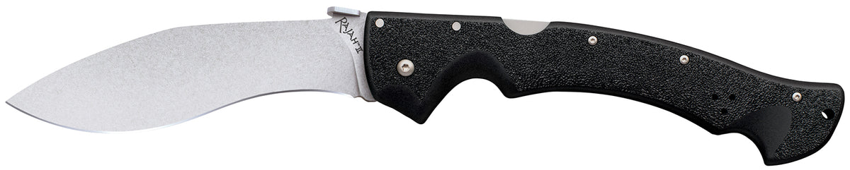 Cold Steel CS-62JL Rajah II 6" Folding Plain Stone Wash AUS-10A SS Kukri Blade Black Griv-Ex Handle