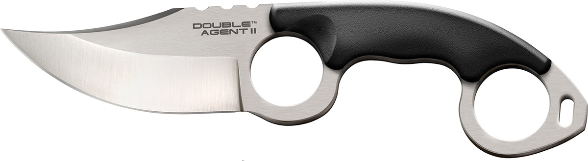 Cold Steel CS39FN Double Agent II 3" Fixed Satin AUS-8A SS Blade Black w/Double Ring Griv-Ex Handle Bead Chain Lanyard/Sheath