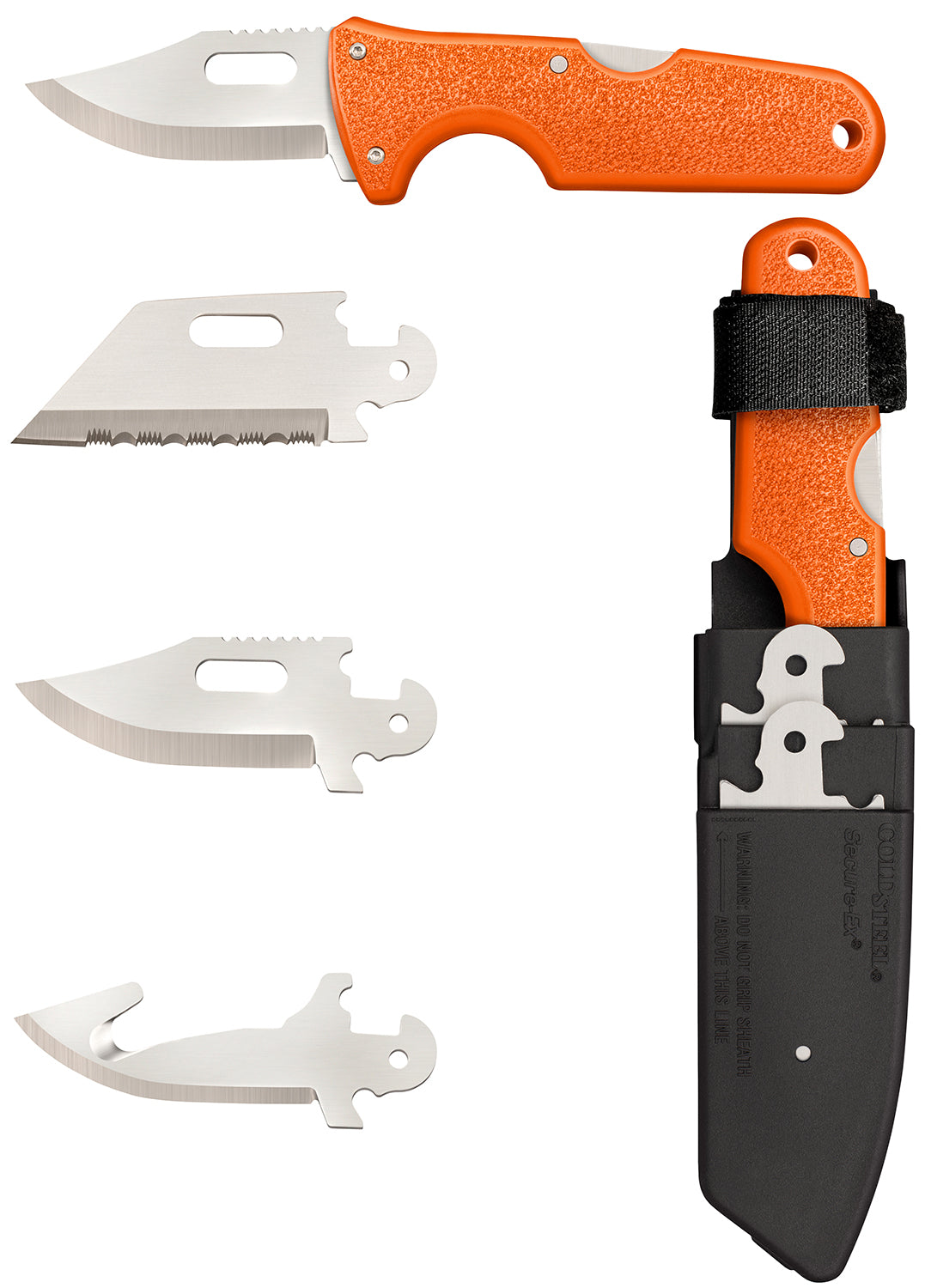 Cold Steel CS-40AL Click-N-Cut Hunter Fixed 2.50" Multi-Blade Bowie Gut Hook Serrated 420J2 SS Orange ABS Handle