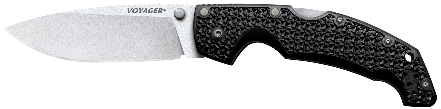 Cold Steel CS29AB Voyager Large Folding Knife 4" Drop Point AUS-10A Steel Stone Washed Blade Black Griv-Ex Handle