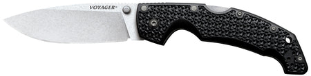 Cold Steel CS29AB Voyager Large Folding Knife 4" Drop Point AUS-10A Steel Stone Washed Blade Black Griv-Ex Handle