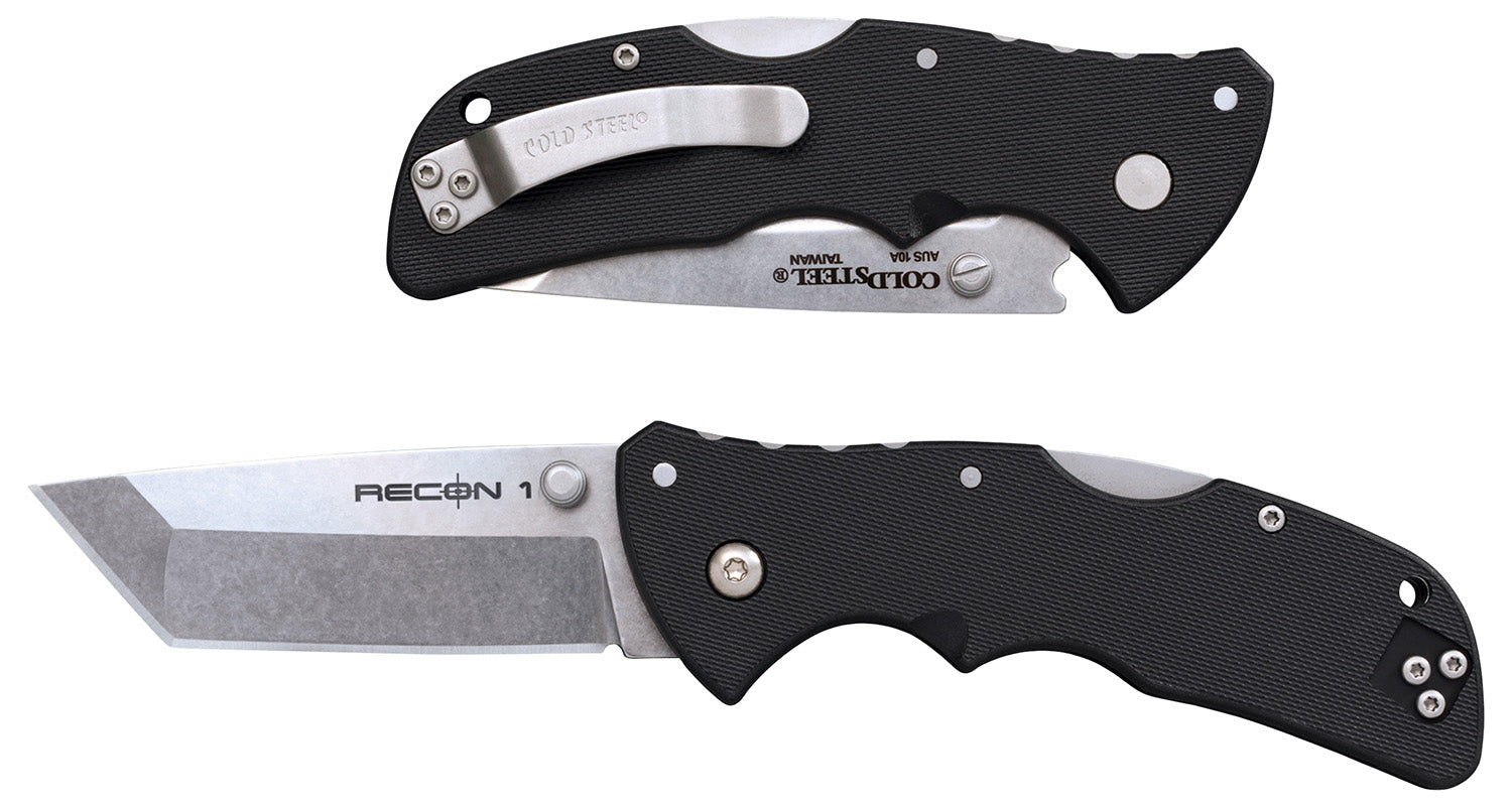 Cold Steel CS27BAT Recon 1 Mini 3" Folding Plain Tanto AUS-10A Stonewashed Stainless Blade Black Textured GRN Handle